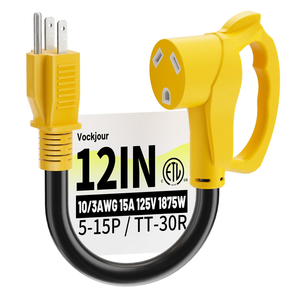 Vockjour RV adapter 12in 30A to 15A enables quick on-site power hookups.