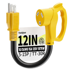 Vockjour RV adapter 12in 30A to 15A enables quick on-site power hookups.