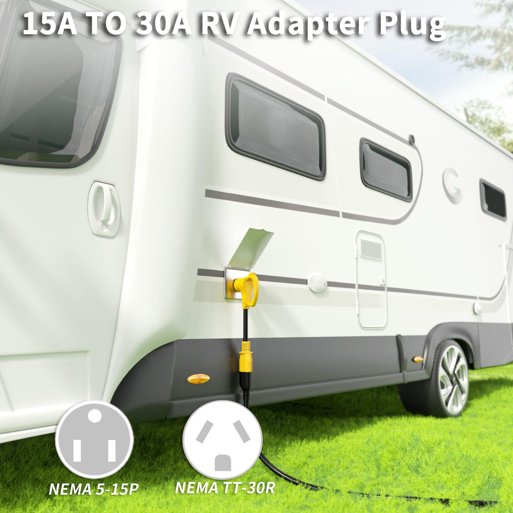 Vockjour yellow RV adapter cable high visibility for easy finding.