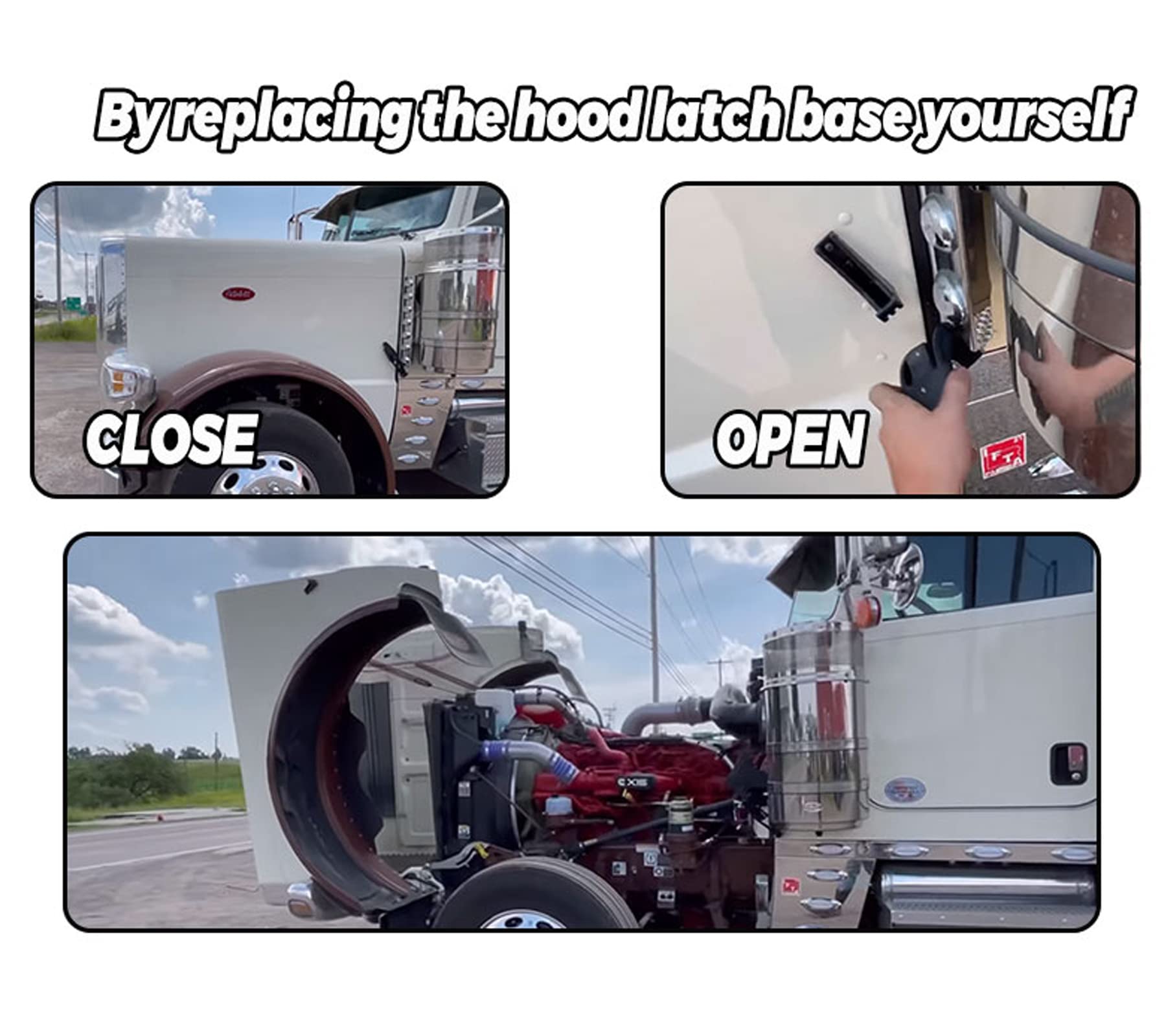 VODCACA hood latch base for Peterbilt 378; rugged hood security