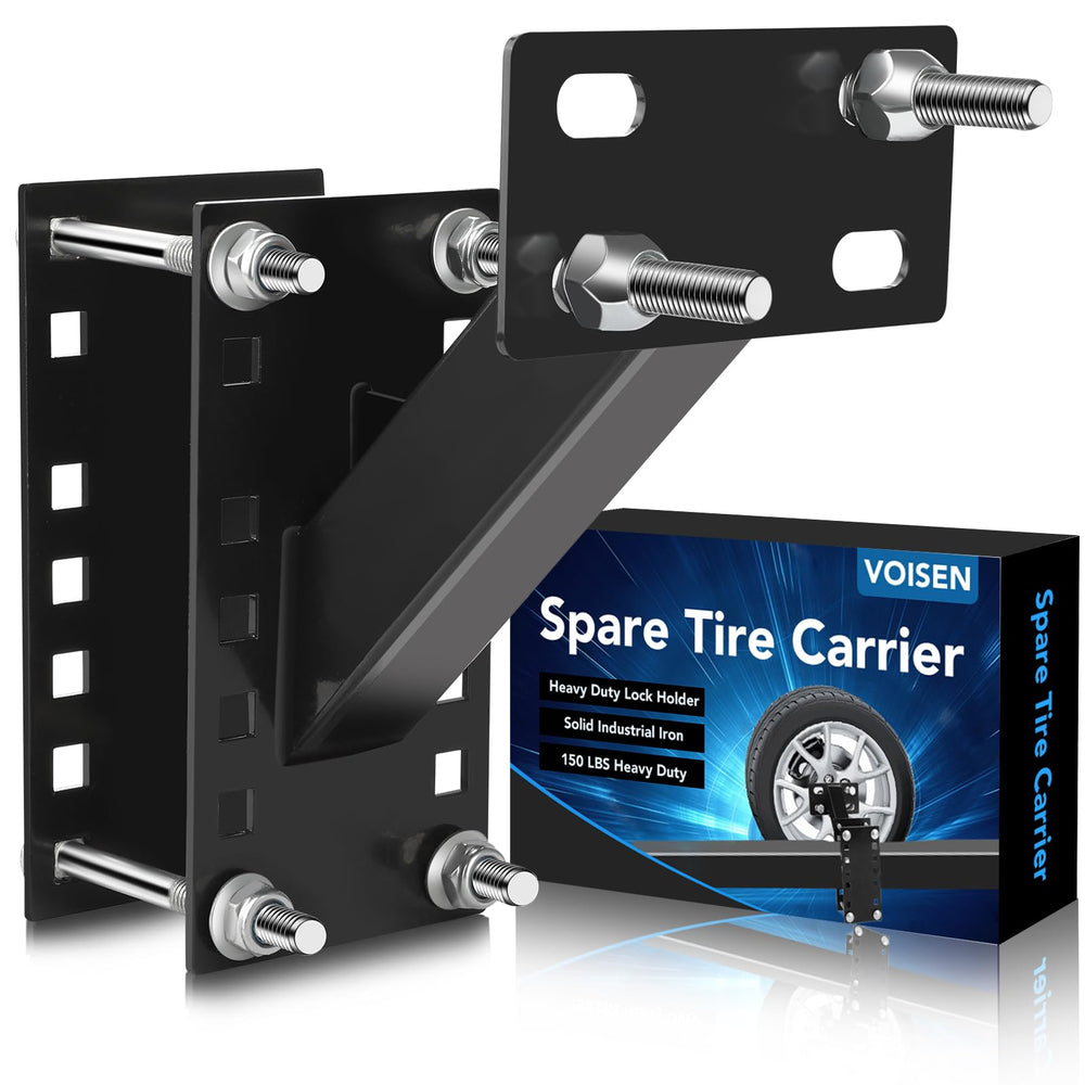 VOISEN spare tire carrier mounted on trailer for quick, secure transport