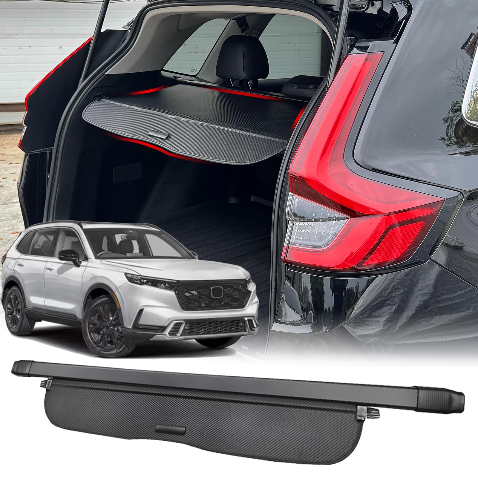 Volcaner cargo cover installation demonstrates easy fit for CR-V trunk privacy.