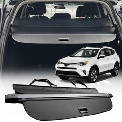 Volcaner Rav4 cargo cover in carbon fiber look enhances trunk privacy and style.