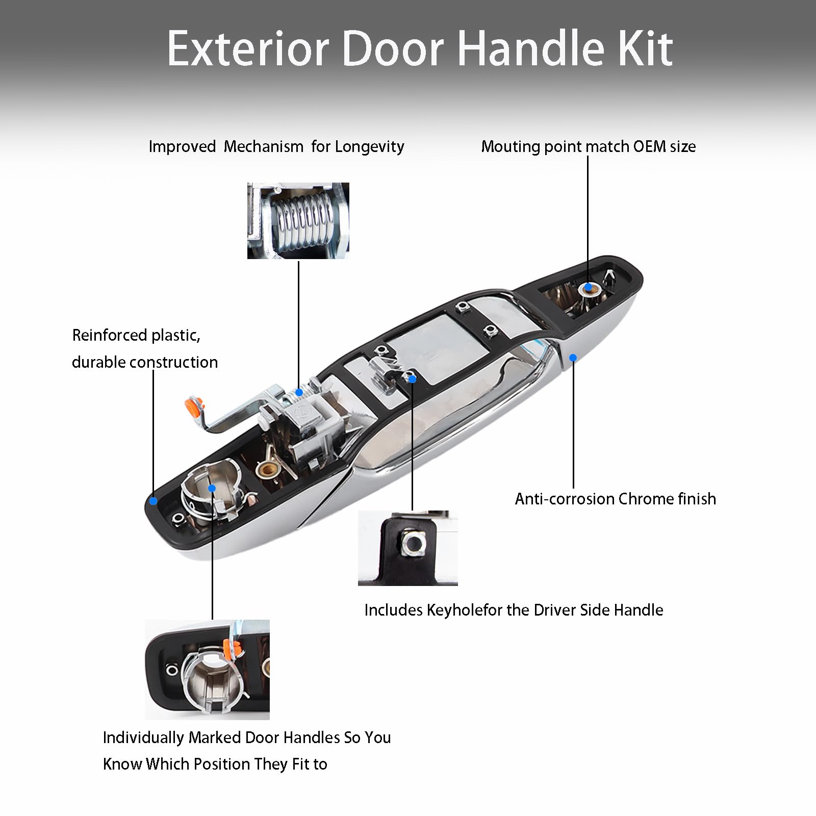 Volinsya exterior chrome door handle driver side, OE-style replacement.