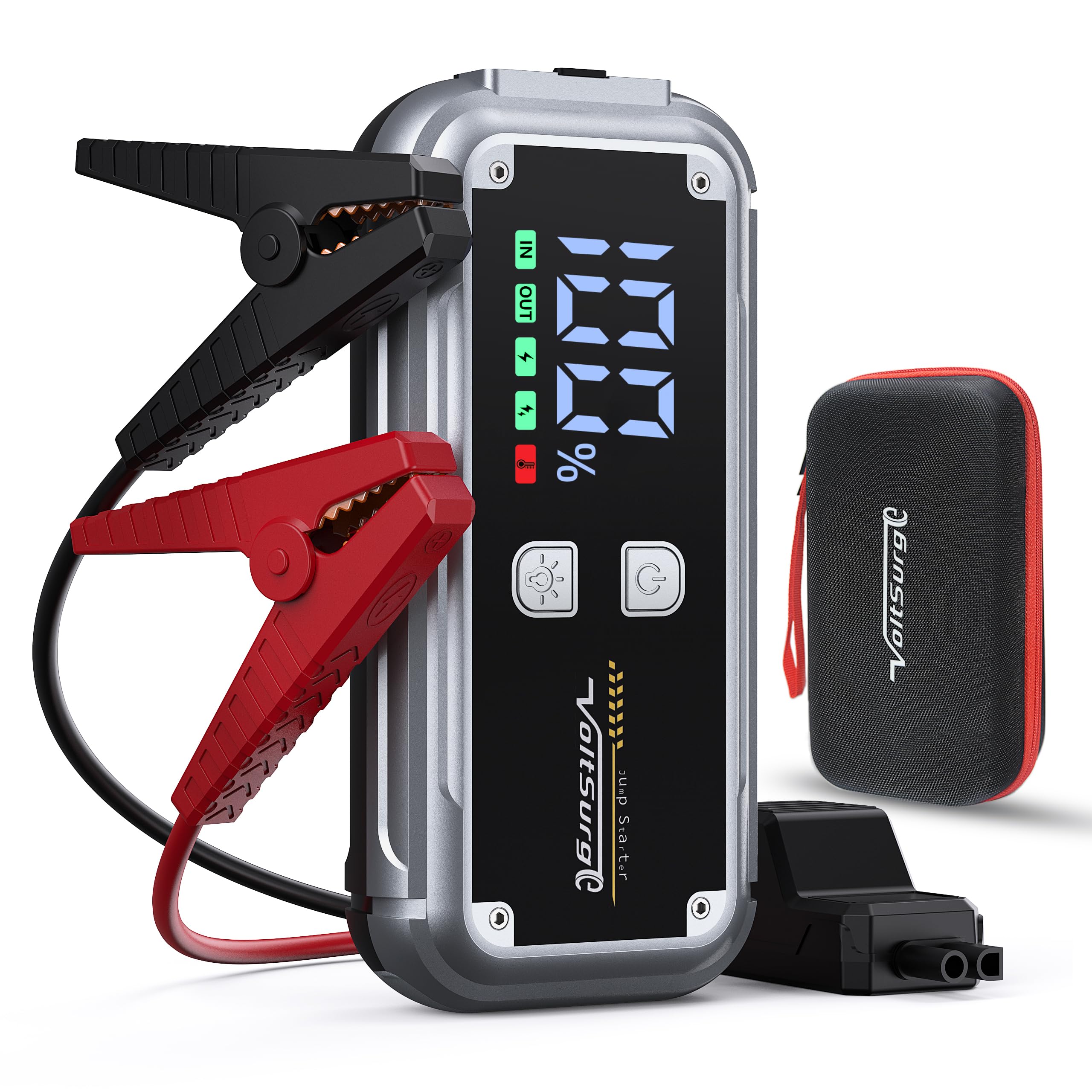 VoltSurge 7000A jump starter front view for quick vehicle boosts.