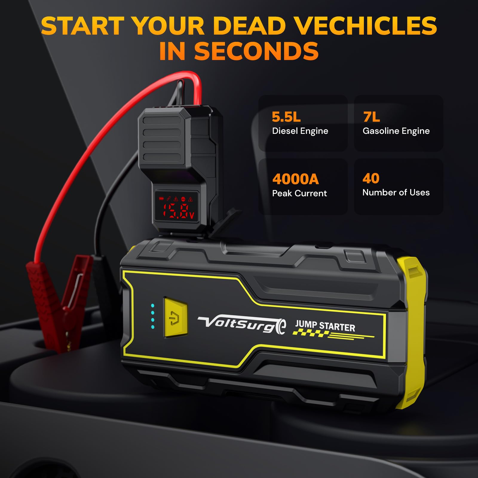 VoltSurge heavy-duty jumper clamps with secure connections