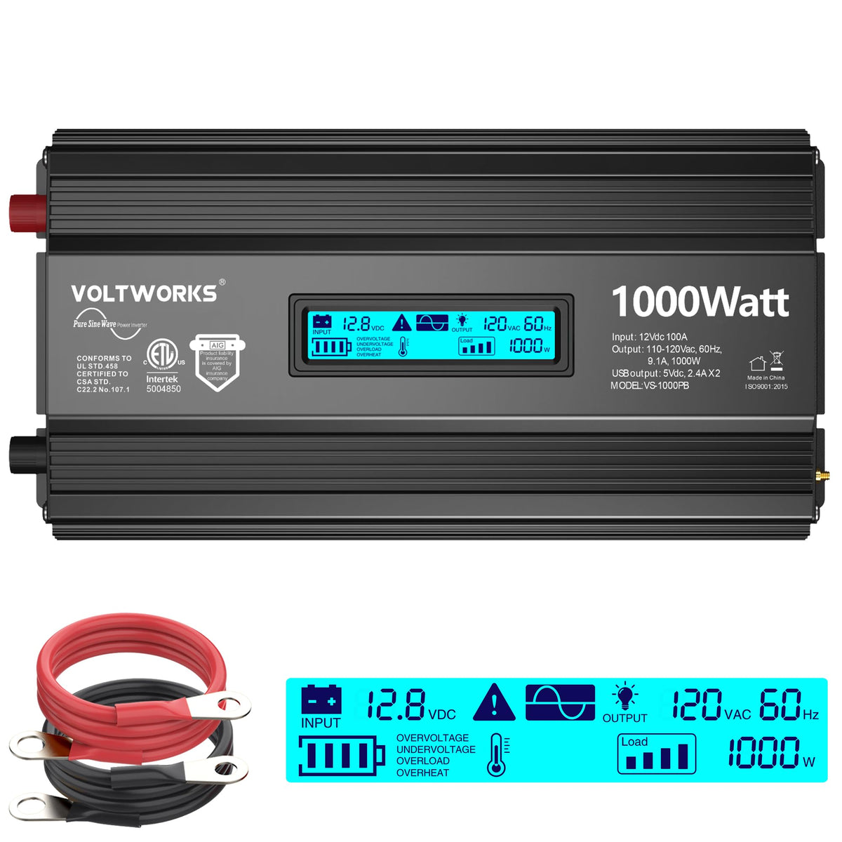 Voltworks 1000W inverter front view for off-grid power