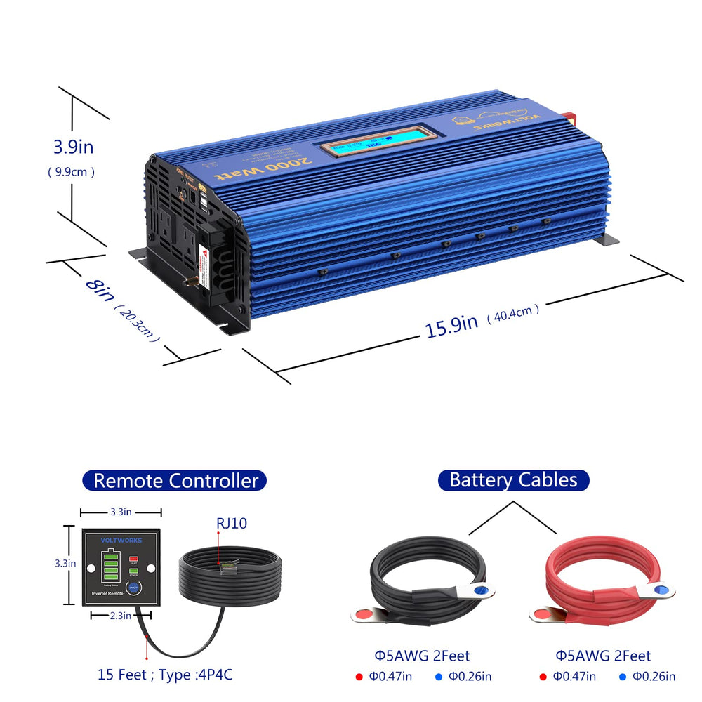 VoltWorks 24V 2000W inverter complete package with cables and warranty