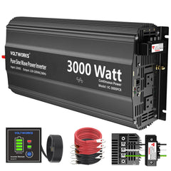 VOLTWORKS 3000W inverter front view powering appliances with pure sine wave output
