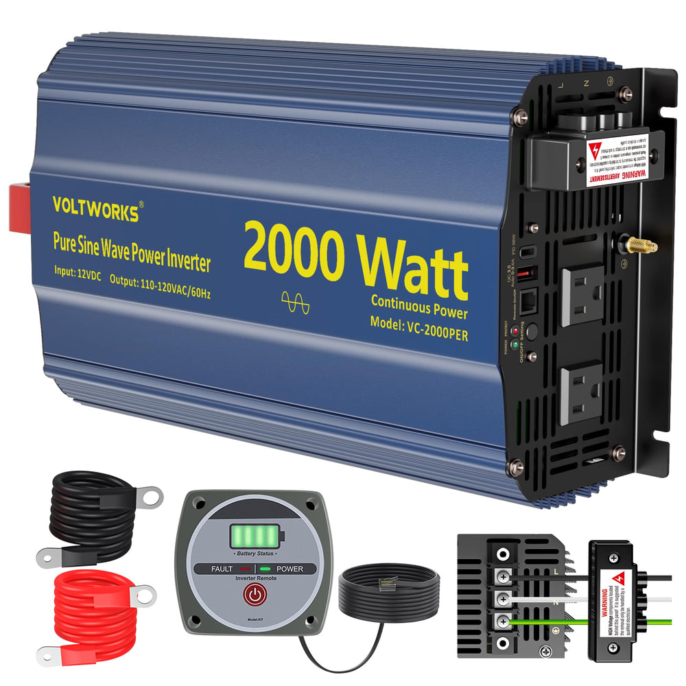 VOLTWORKS 2000W pure sine inverter powering essential devices on the road