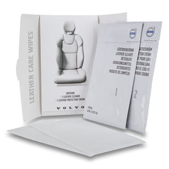 Volvo Genuine Leather Care Wipes application on leather showing conditioning.