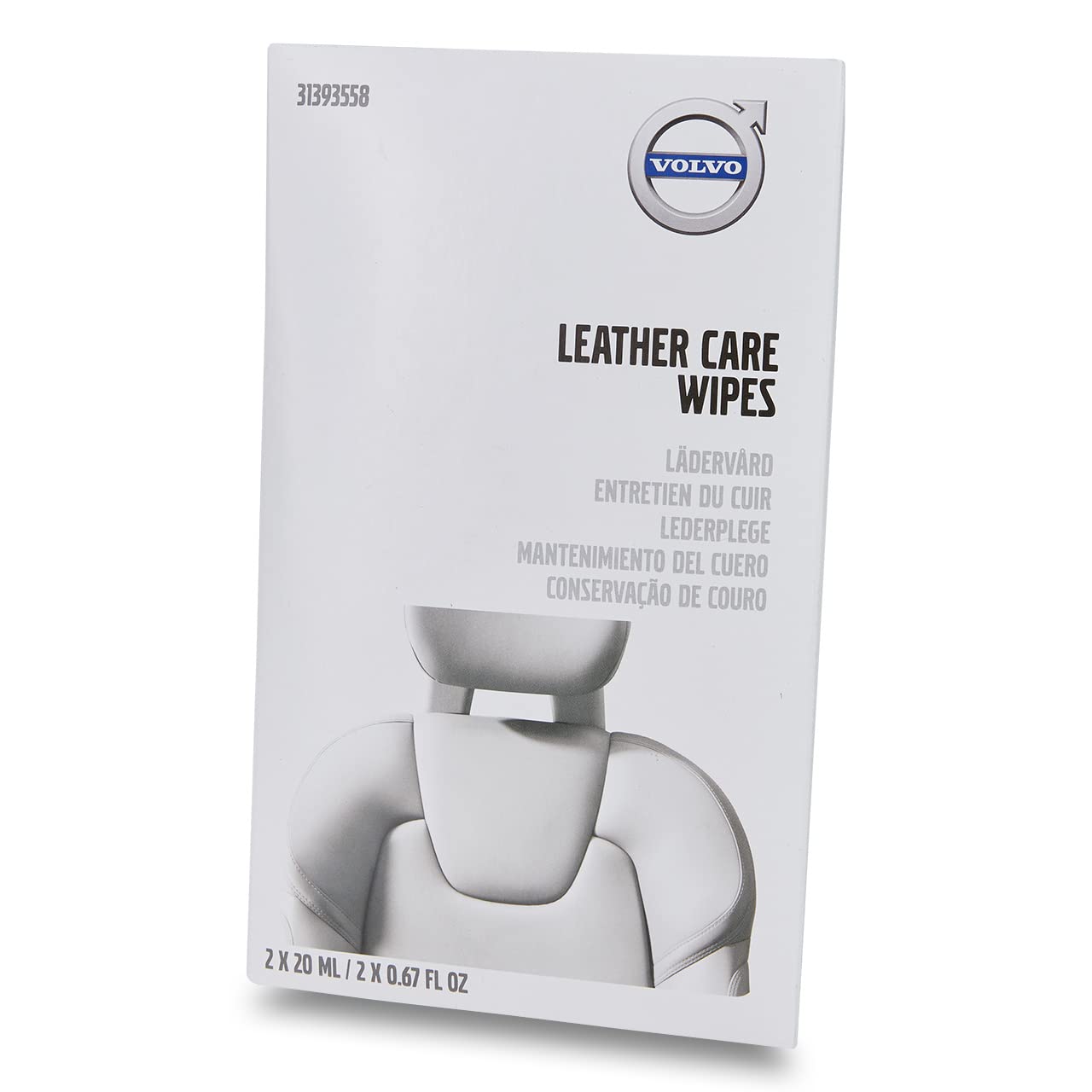 Volvo Genuine Leather Care Wipes pack image for quick leather cleaning.
