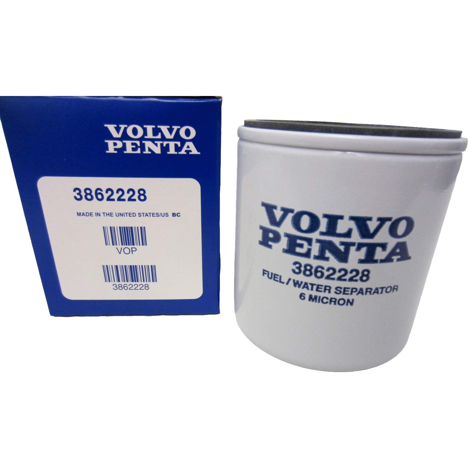 Volvo Penta water-separating fuel filter for V6/V8 engines maintains fuel quality and system reliability.