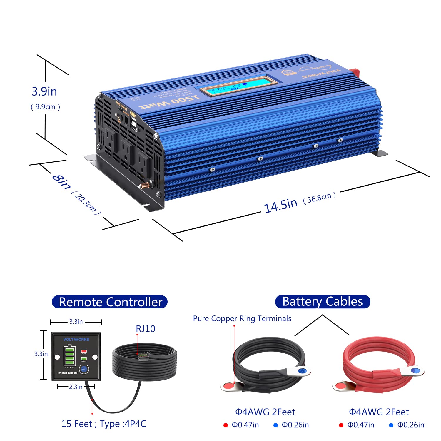 VOLTWORKS package includes cables and manual for quick setup.