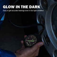 VONDIOR analog tire pressure gauge operates battery-free for real-time readings.