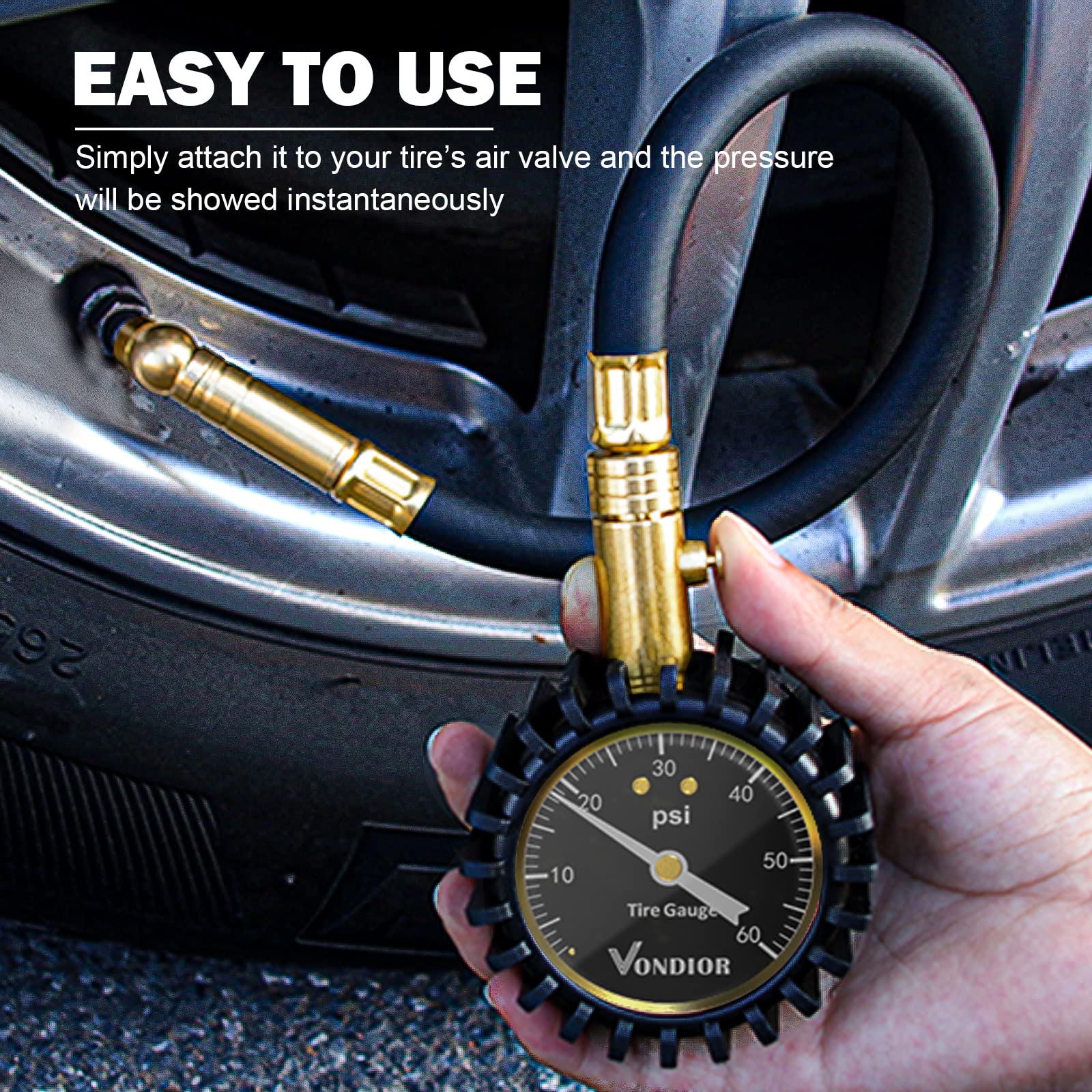 VONDIOR protective rubber shield on gauge to resist drops.