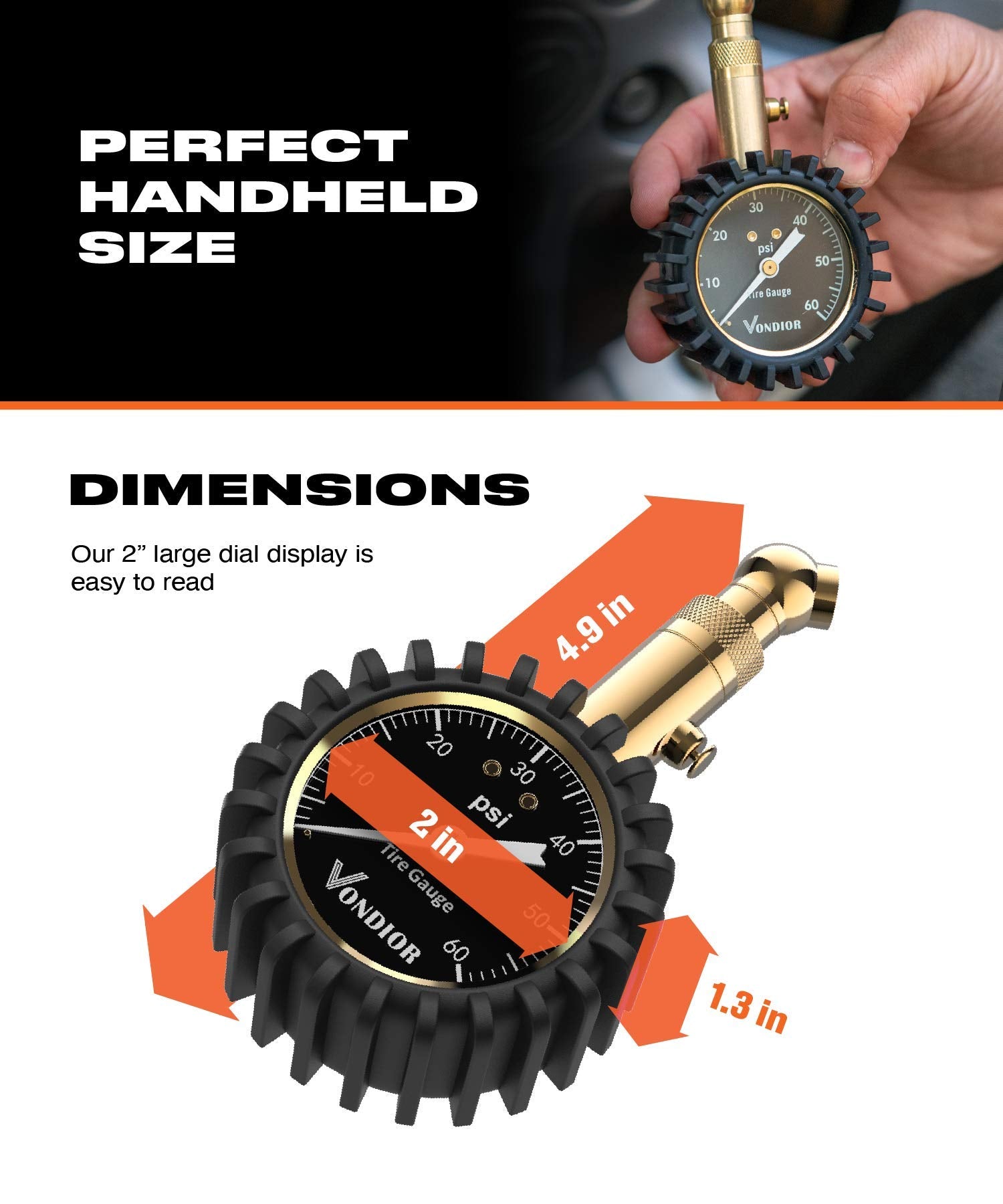 VONDIOR gauge with protective rubber shield endures daily use.