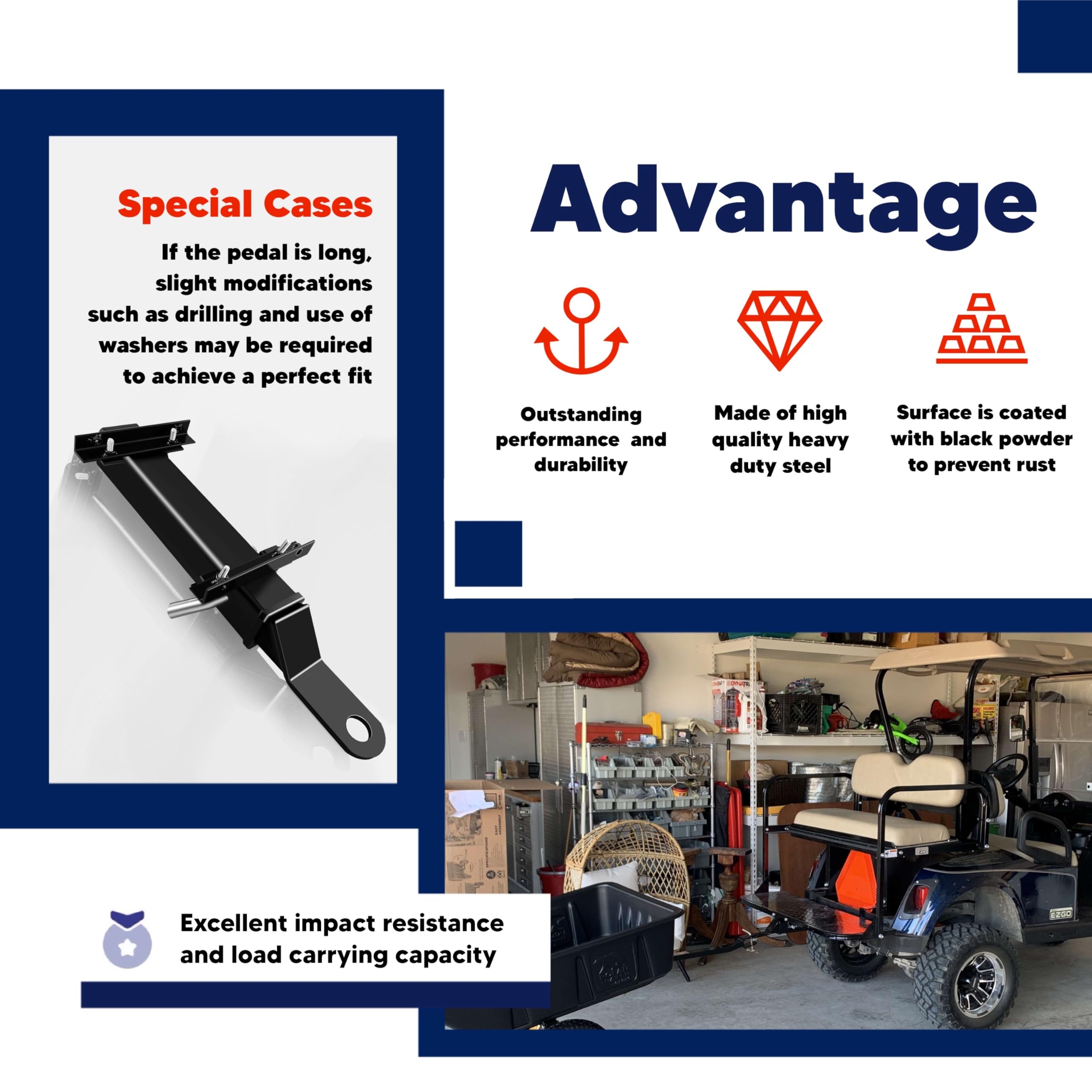 Black powder coating offers rust resistance and weather durability.