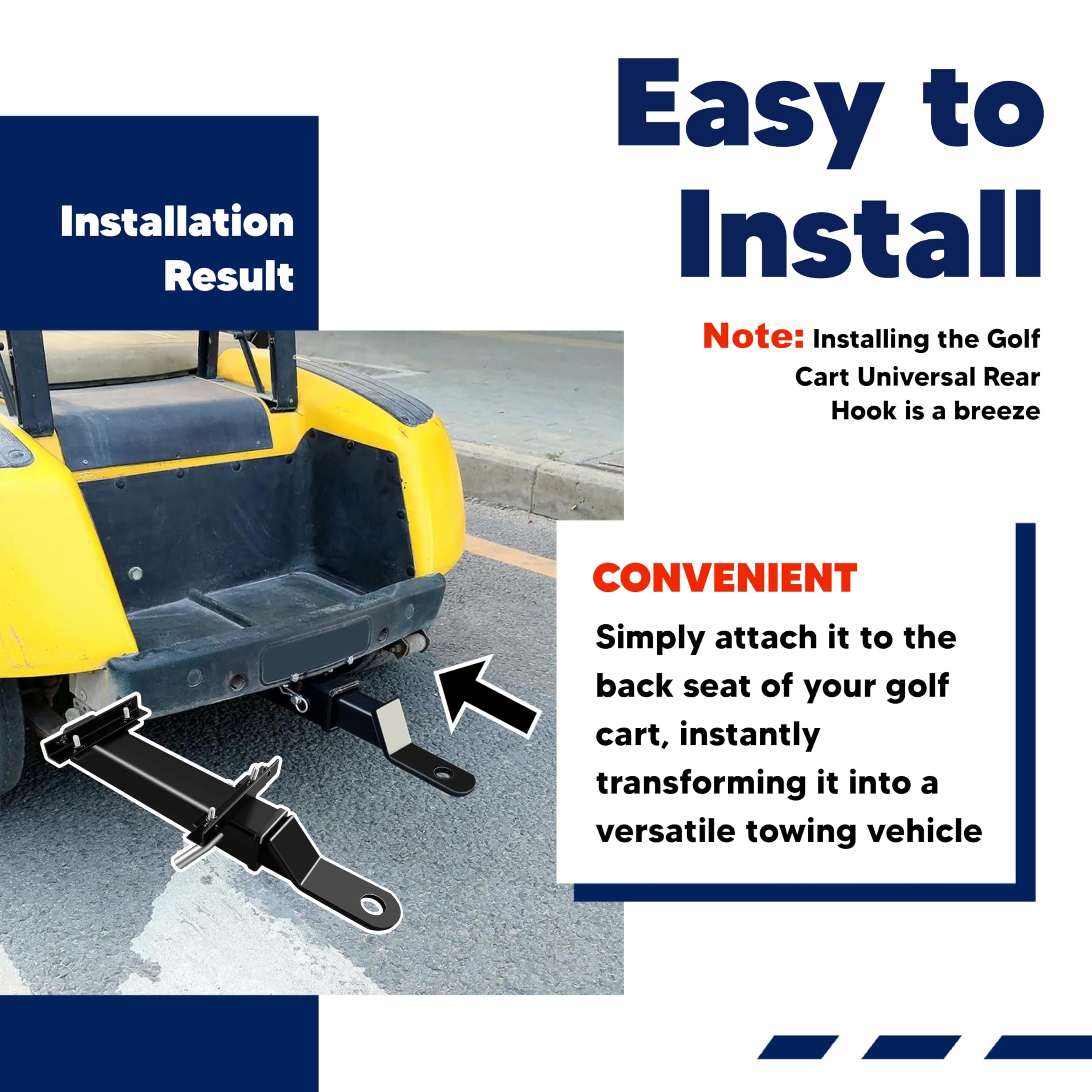 Compatible with Club Car, EZGO, Yamaha golf carts for versatile towing.
