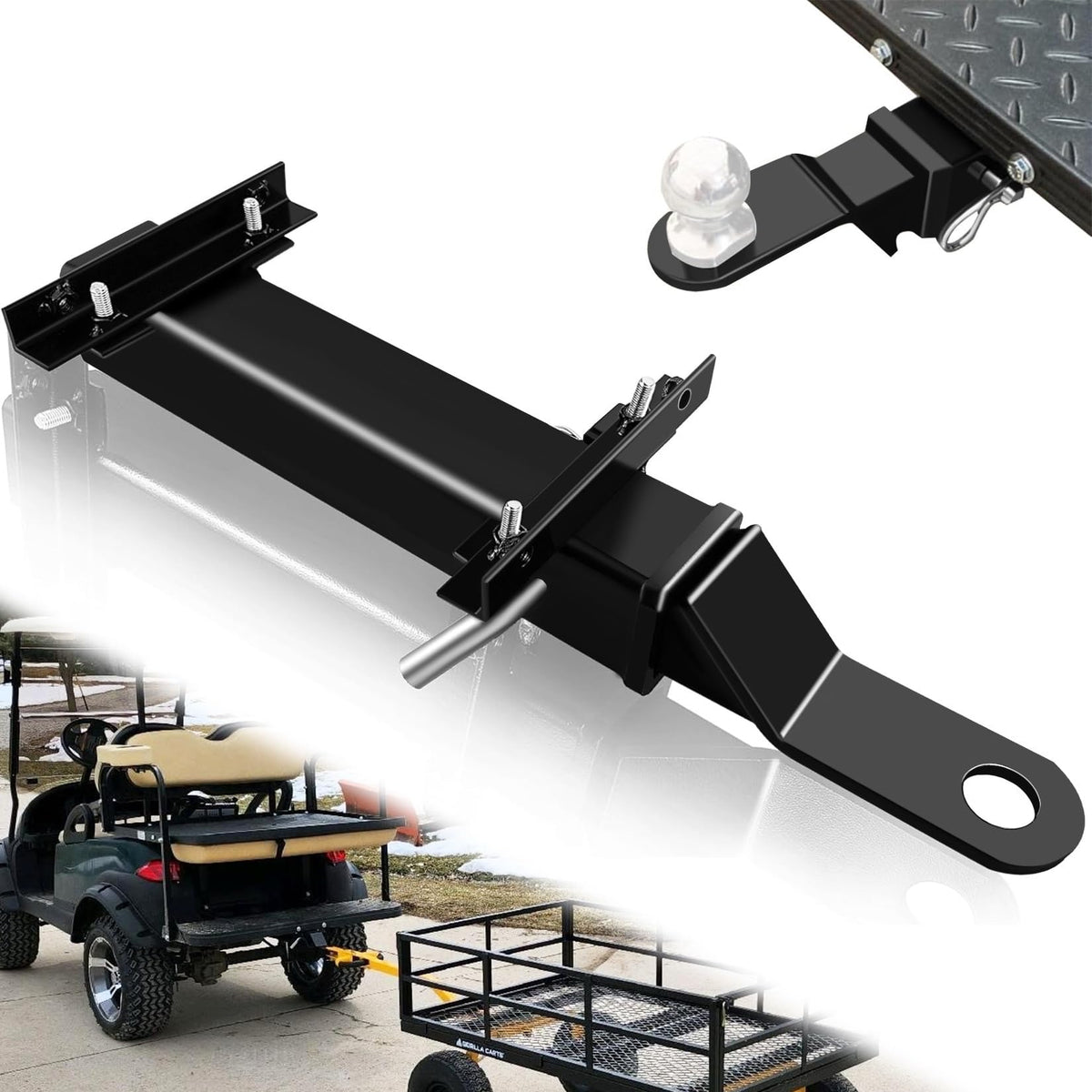 VONLX golf cart trailer hitch with 2-inch receiver ready for Club Car, EZGO, Yamaha use.
