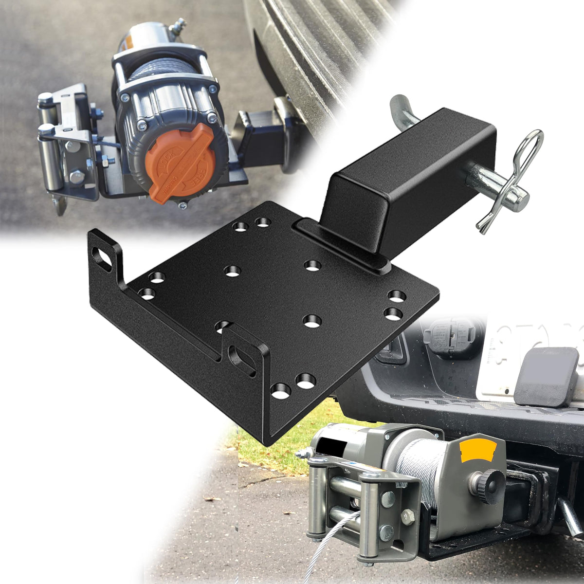 VONLX universal winch mounting plate with 2in receiver for ATV/UTV stability