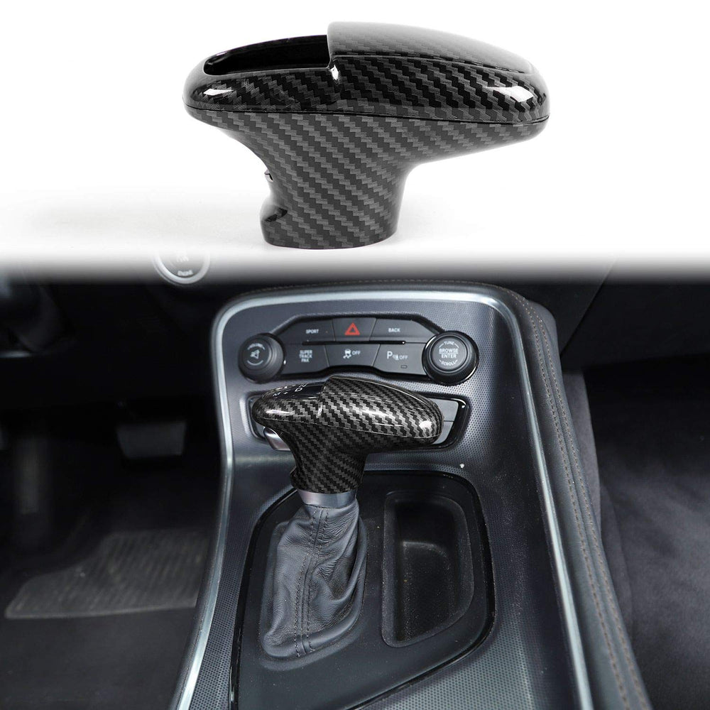 Voodonala ABS carbon fiber gear shift cover enhances Challenger interior with durable, premium finish.