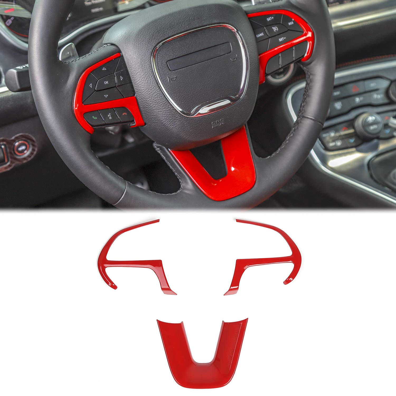 Voodonala Challenger red steering wheel trim adds bold interior style