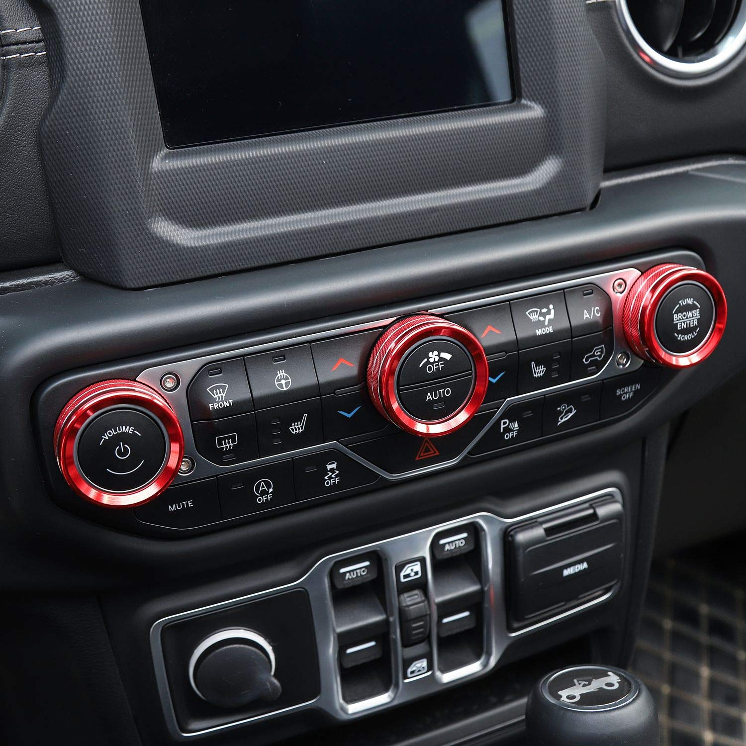 Voodonala Gladiator JT red aluminum knob trim highlights rugged styling and grip