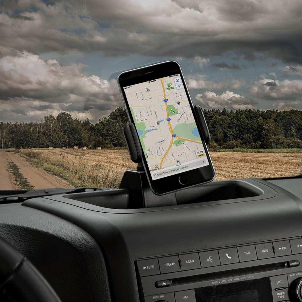 Voodonala Jeep JK phone holder mount on the dash for secure hands-free use.