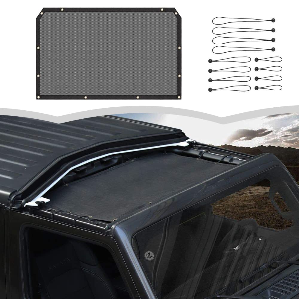 Voodonala Jeep JL sunshade mesh shields UV rays for a cooler cabin.