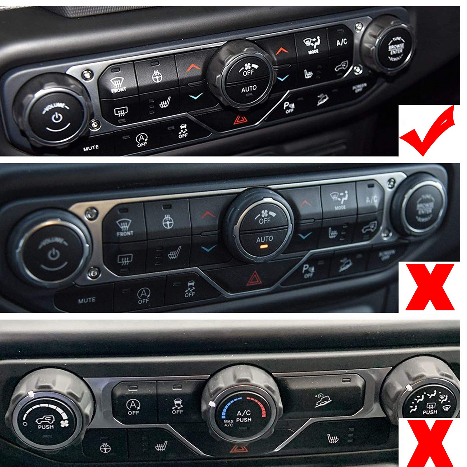 Voodonala Jeep Wrangler AC knob trim close-up for durable styling and grip