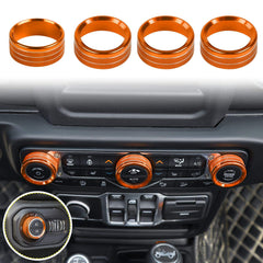 Voodonala orange aluminum AC knob cover on Jeep Wrangler JL enhances grip and protects the dial.