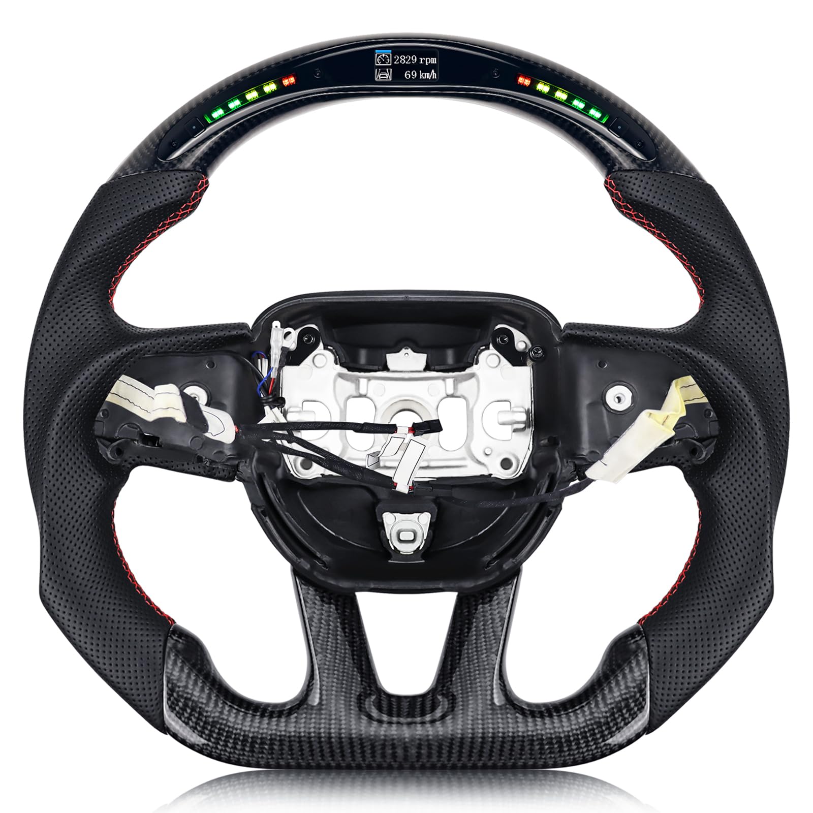 VOONKE carbon fiber steering wheel with red stitching for Dodge Charger enhances grip and style