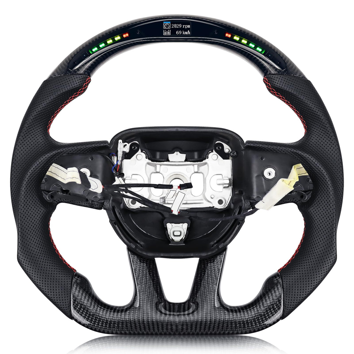 VOONKE carbon fiber steering wheel with red stitching for Dodge Charger enhances grip and style