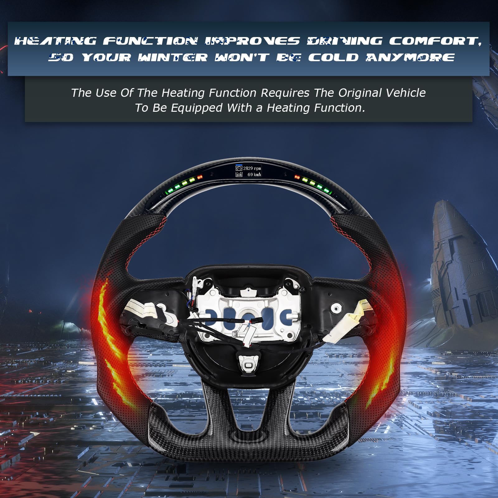 VOONKE LED display on steering wheel provides at-a-glance speed and RPM information