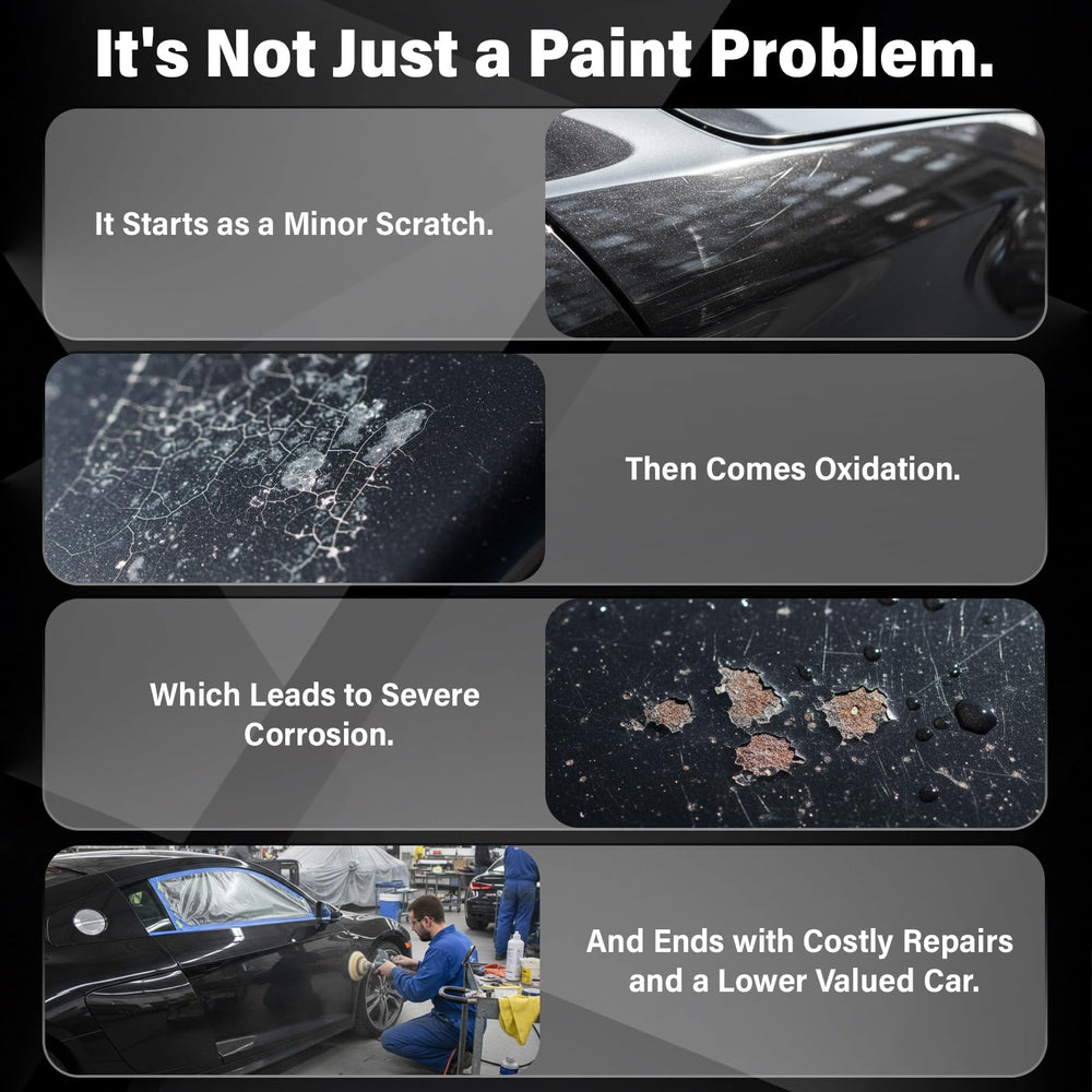 Voraliq Pearl Black car scratch repair pen applied on a chip area on a panel