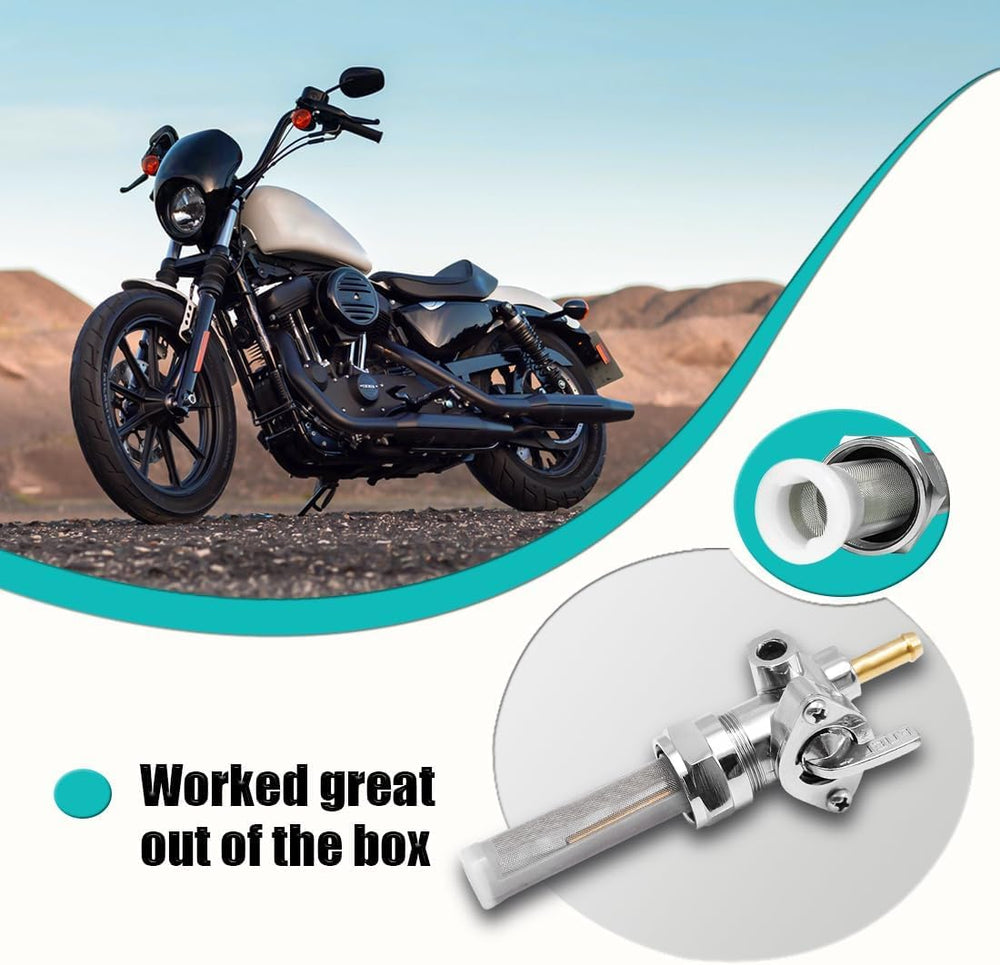 VORIPO Harley tank installation image showing fuel valve compatible with multiple models