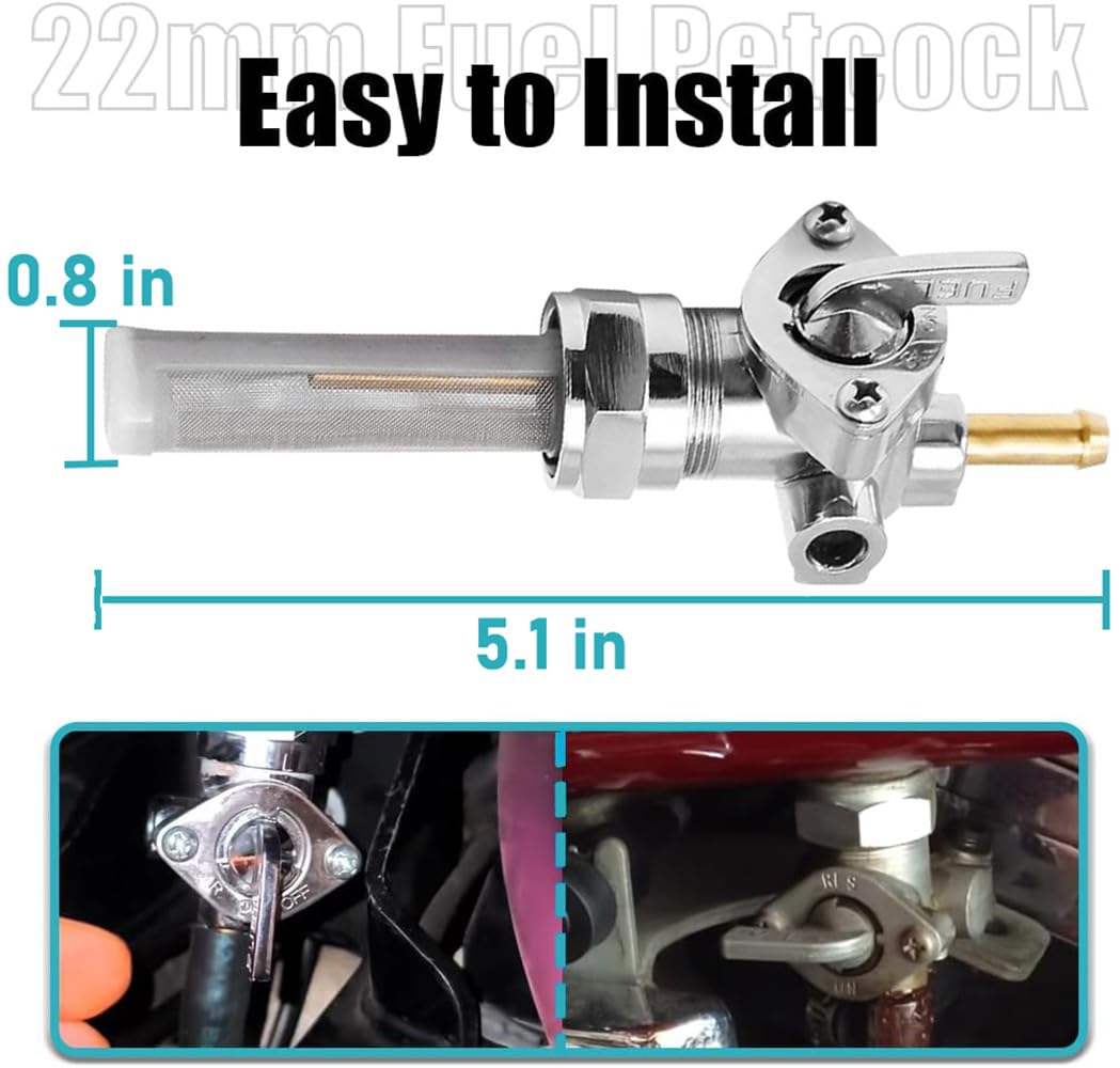 VORIPO three-position fuel valve switch in chrome for convenient fuel management