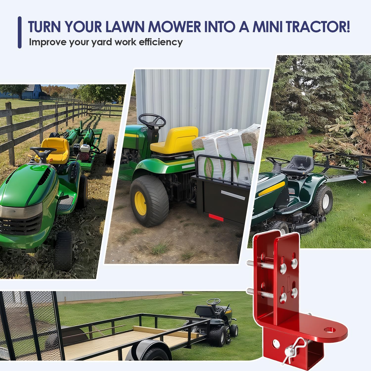 Vornalex hitch supports hauling yard carts and sprayers with wide compatibility.