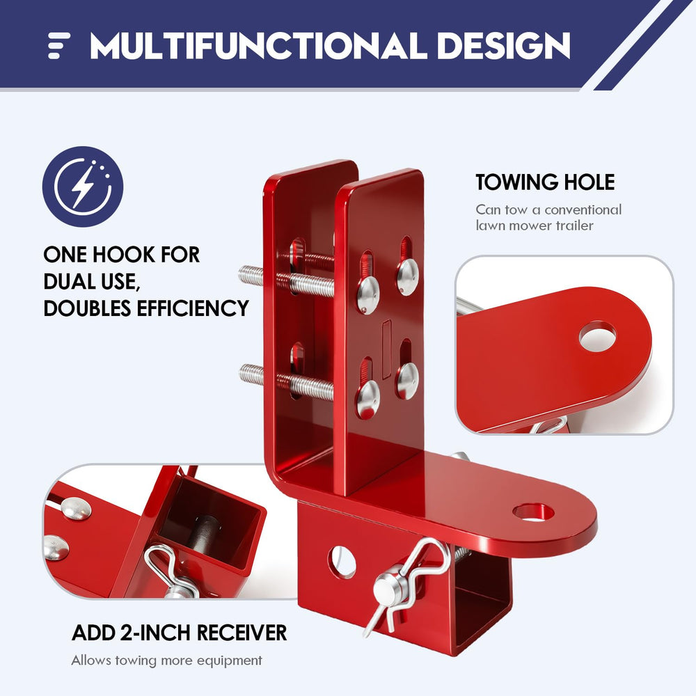 Vornalex zero-turn hitch shows a secure no-wobble connection for stability.