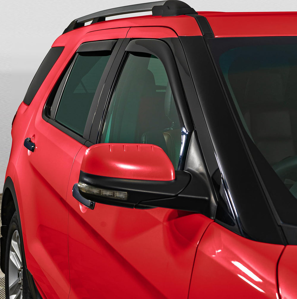 Voron Glass front-right Explorer rain guard promotes airflow while deflecting rain during drives.