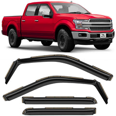 Voron Glass in-channel rain guard front-left for Ford F-150, protecting interior from rain and wind.