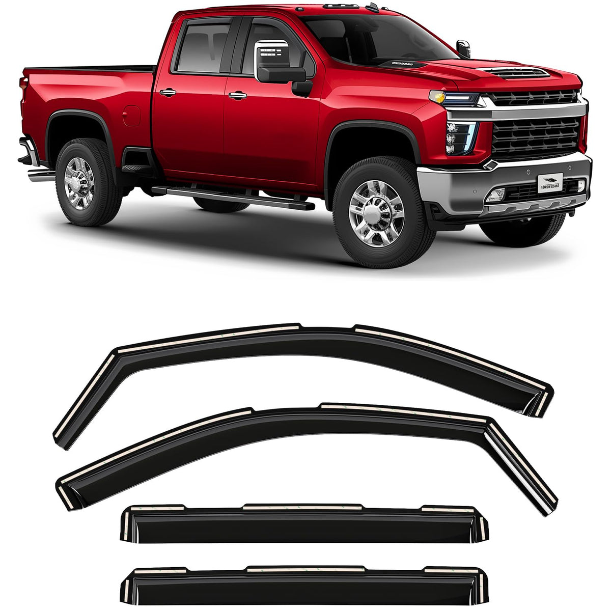 Voron Glass rain guard on driver side for Chevy Silverado 2020-2026 improves wind deflection and visibility