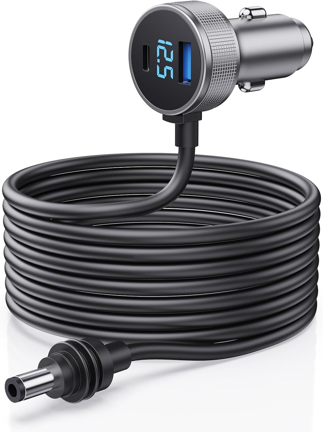 Vostolobo Starlink Mini cable with digital display showing vehicle voltage for safe power.