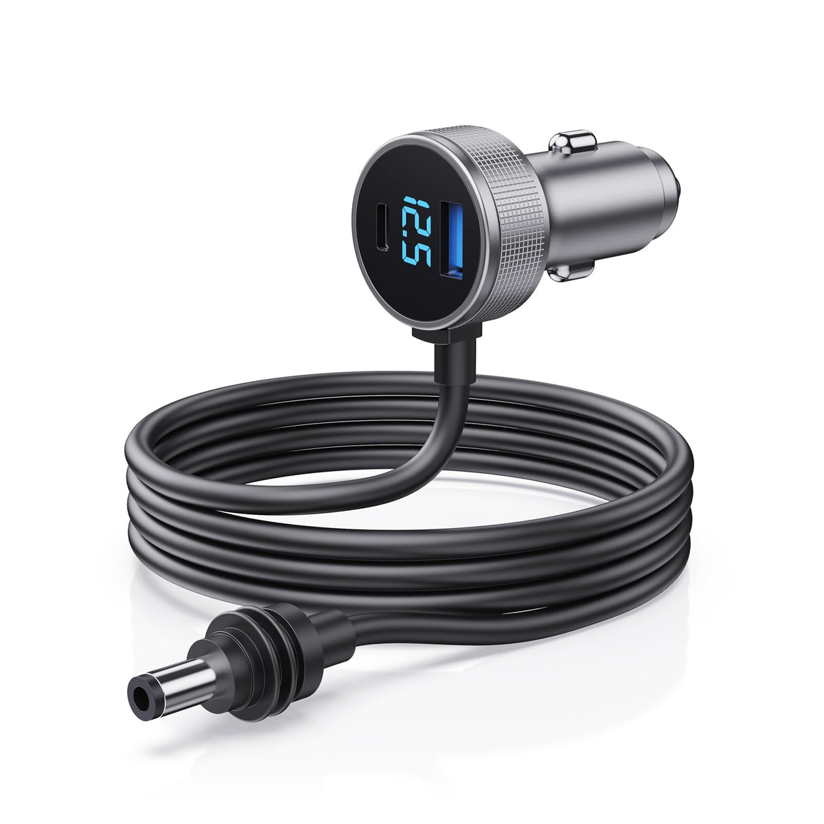 Vostolobo Starlink Mini Cable with digital display showing real-time vehicle voltage for on-the-go checks.