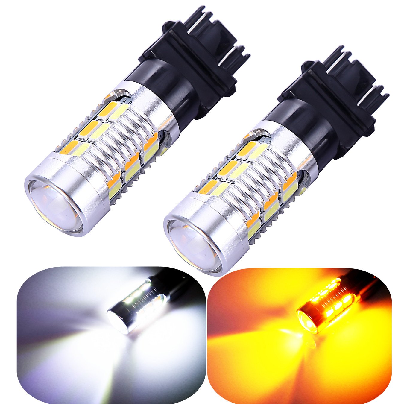 Vouke 3157 switchback LED bulbs with amber and white dual-color for front signals