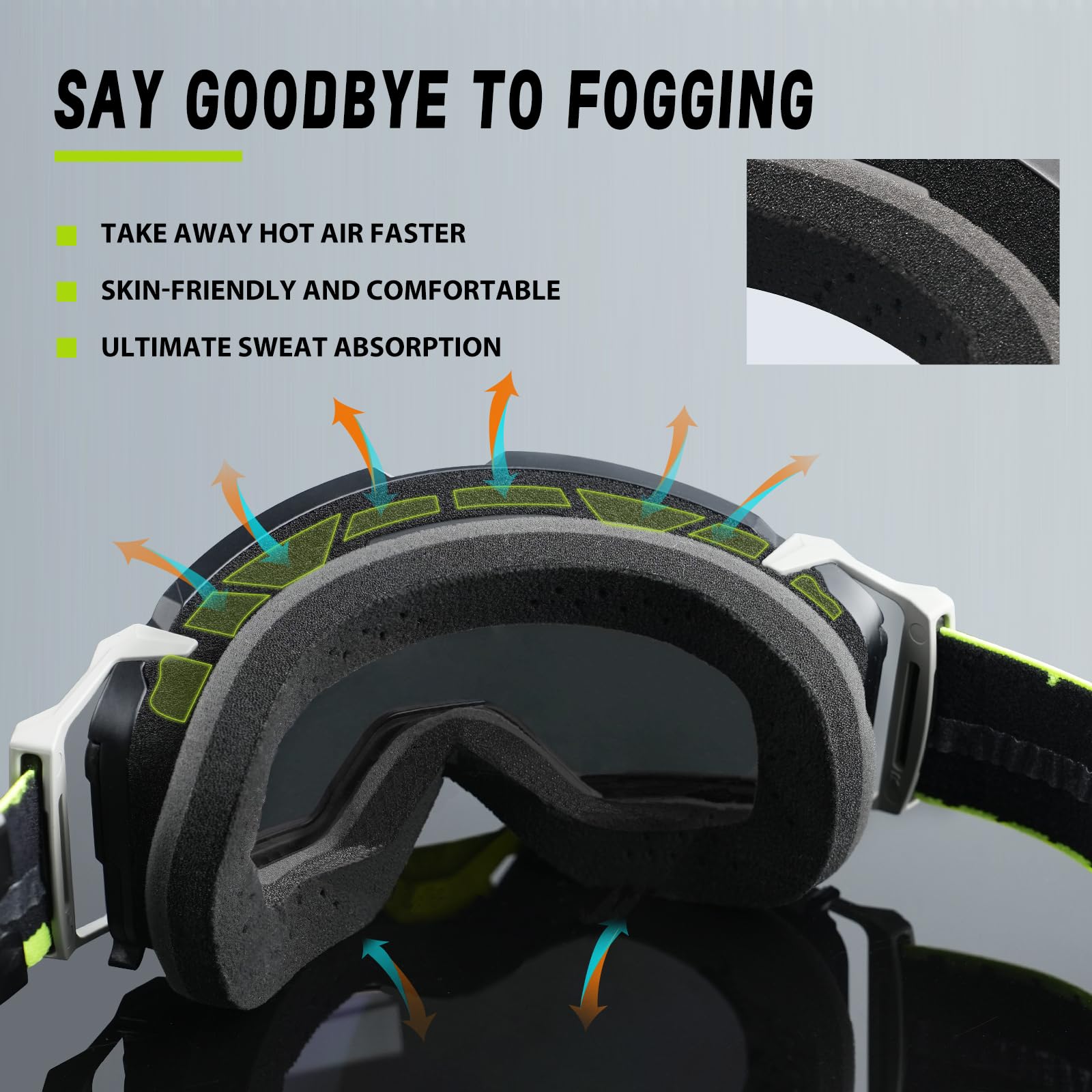 VOZAPOW non-slip strap keeps goggles in place on rough terrain.