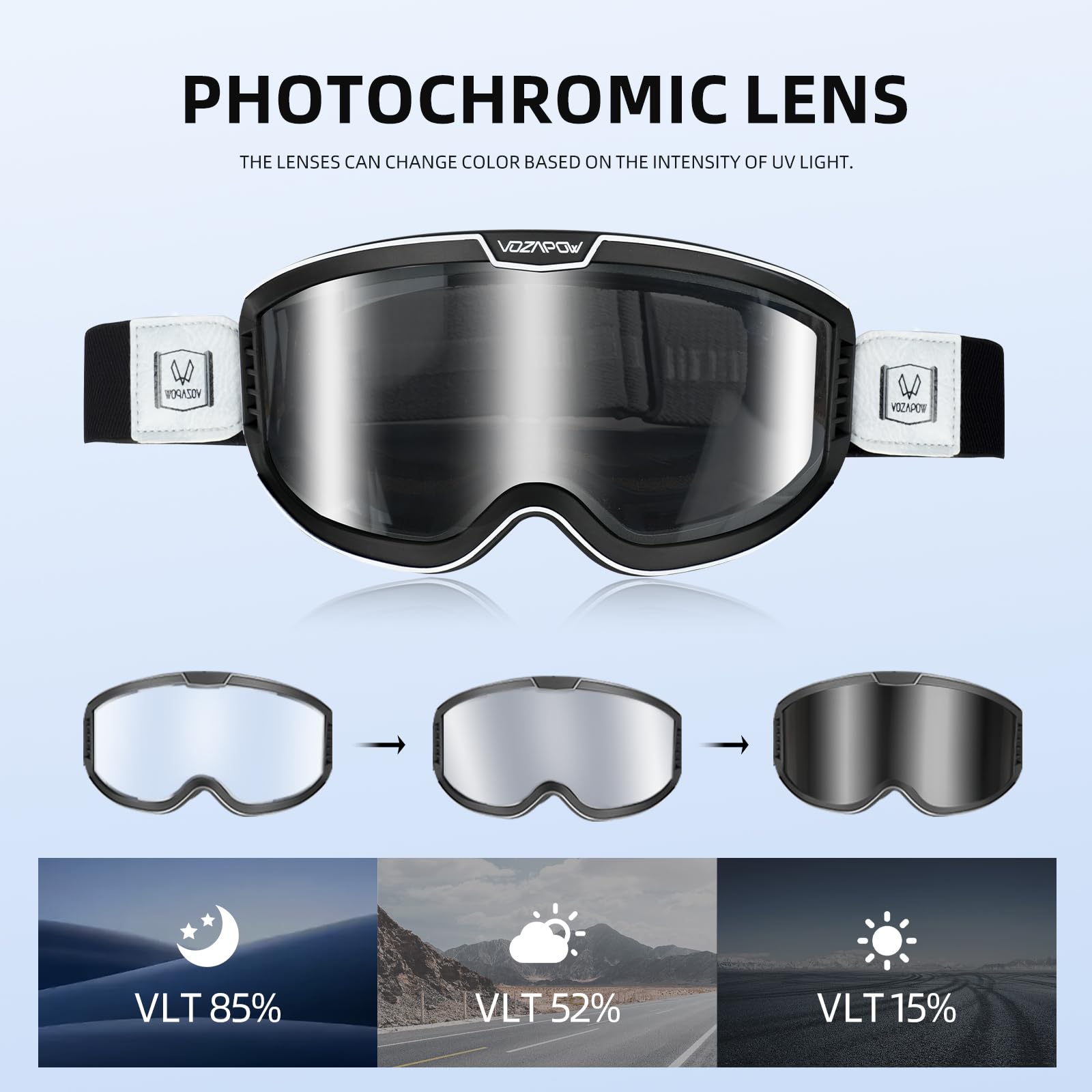VOZAPOW lens close-up with anti-fog and anti-scratch coatings for clear vision