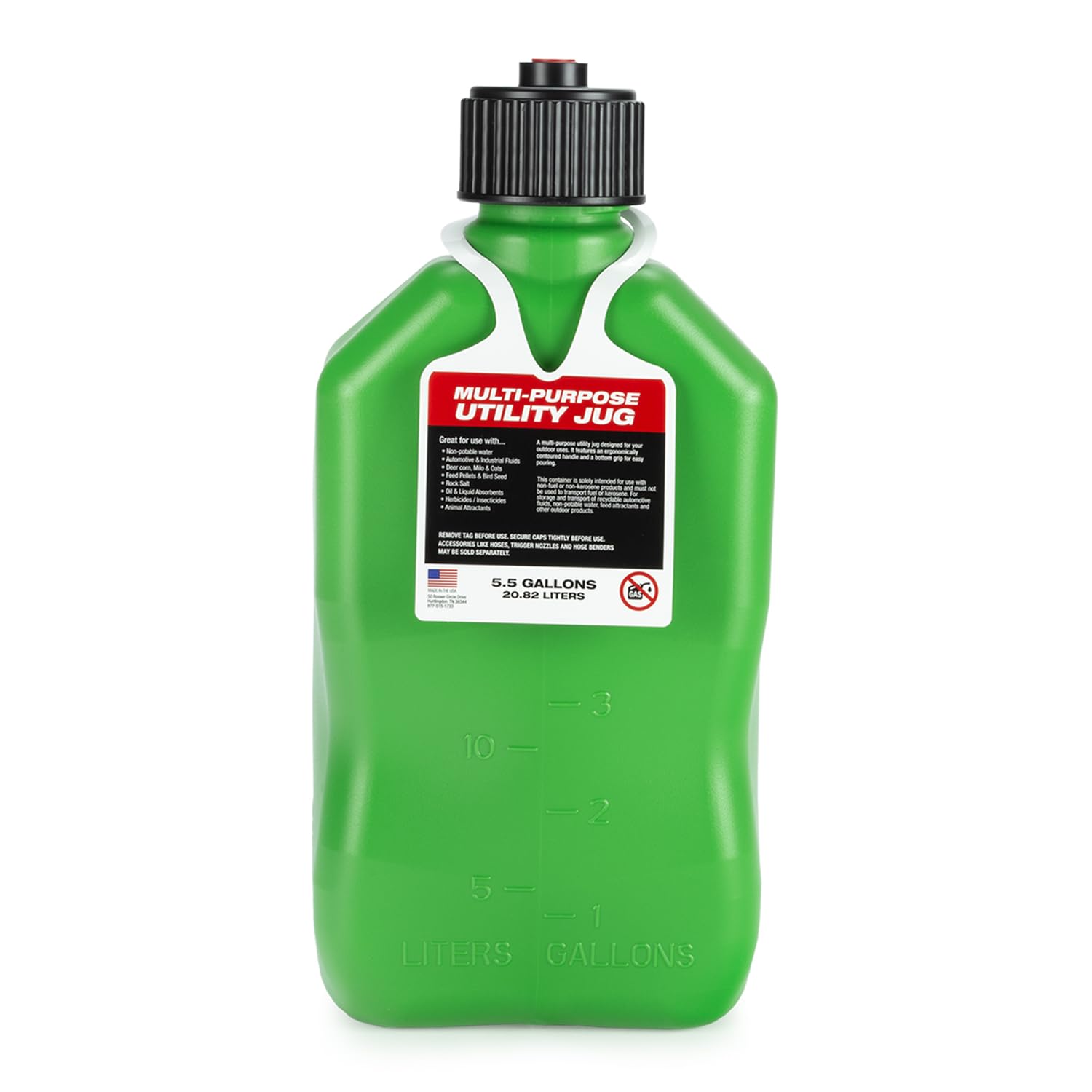 VP Racing 5.5 gal square container side grip, easy one-handed handling.