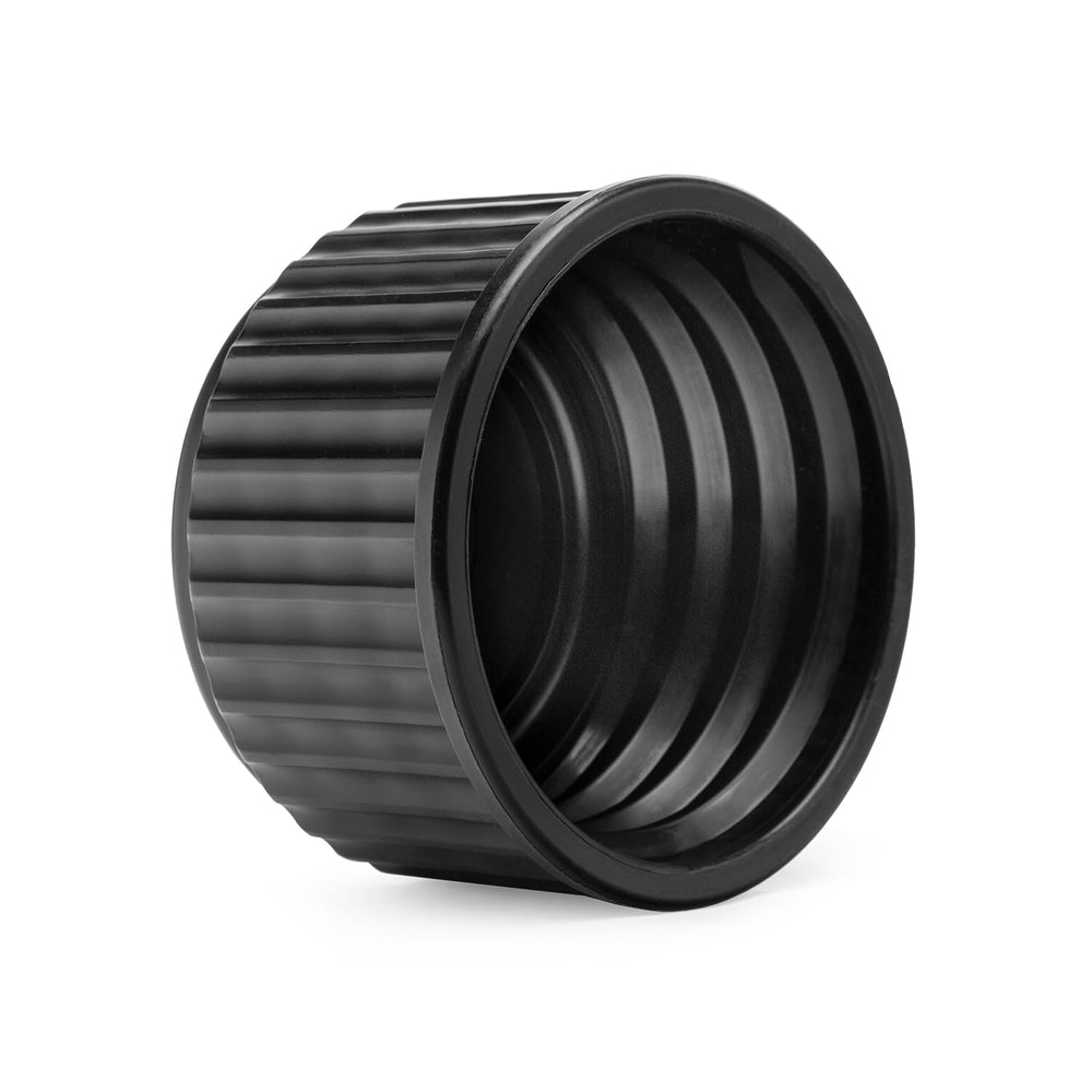 VP Racing black vent cap close-up highlighting venting to prevent air pressure buildup.
